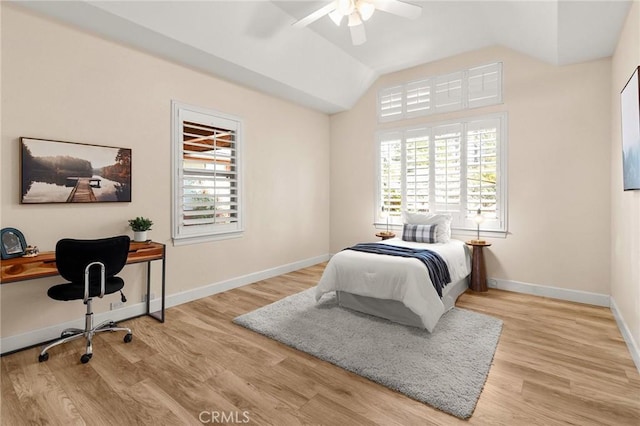 13725 Nimshew Rd, Magalia, CA 95954 - bedroom with a ceiling fan, vaulted ceiling, wood finished floors, and baseboards