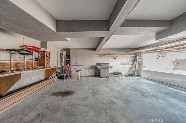 garage featuring concrete block wall