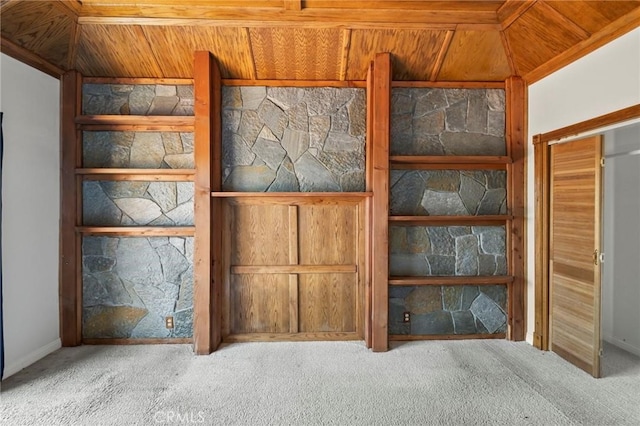 details featuring carpet floors and wood ceiling