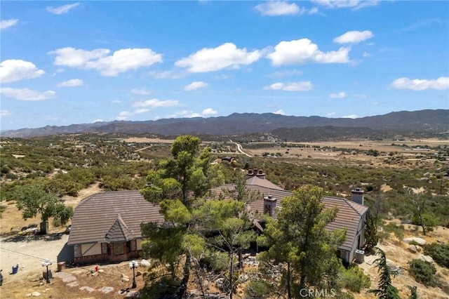 drone / aerial view featuring a mountain view