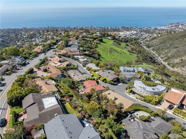 aerial view featuring a residential view and a water view