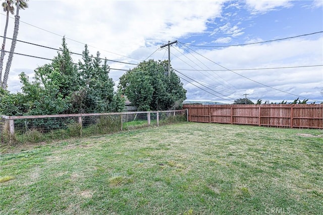 view of yard with a fenced backyard