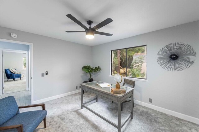 32404 Womsi Rd, Pauma Valley, CA 92061 - carpeted home office featuring baseboards and a ceiling fan