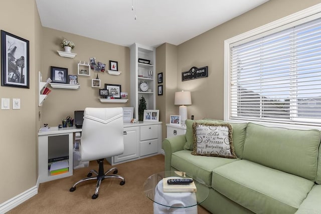 office space featuring baseboards and carpet flooring