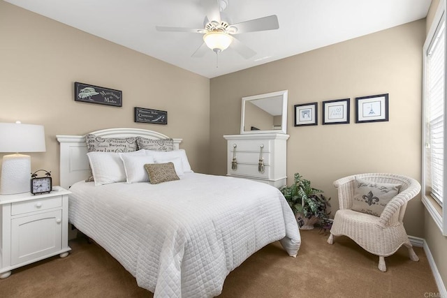 bedroom featuring carpet flooring and ceiling fan