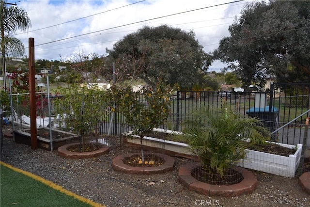 view of yard featuring a vegetable garden and fence