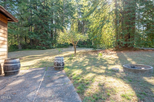 view of yard with an outdoor fire pit