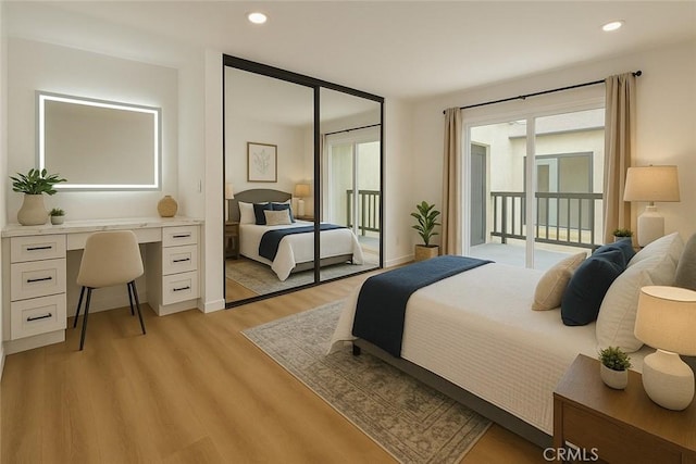 9100 Acacia Ave Unit 9, Fontana, CA 92335 - bedroom featuring access to outside, light wood-style floors, and recessed lighting