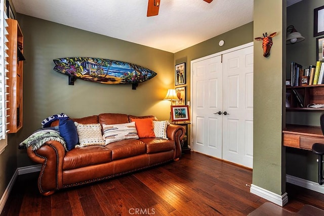 23461 Darcy Ln, Newhall, CA 91321 - living area featuring ceiling fan, hardwood / wood-style flooring, and baseboards