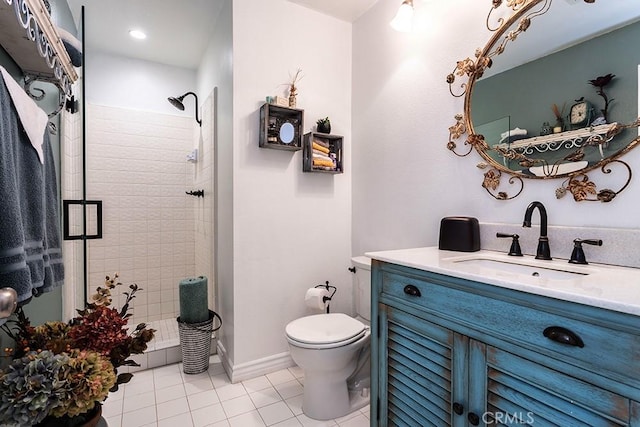23461 Darcy Ln, Newhall, CA 91321 - bathroom with a shower stall, toilet, tile patterned flooring, and vanity