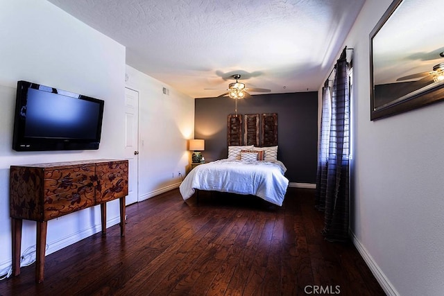 23461 Darcy Ln, Newhall, CA 91321 - bedroom with hardwood / wood-style flooring, baseboards, ceiling fan, and a textured ceiling