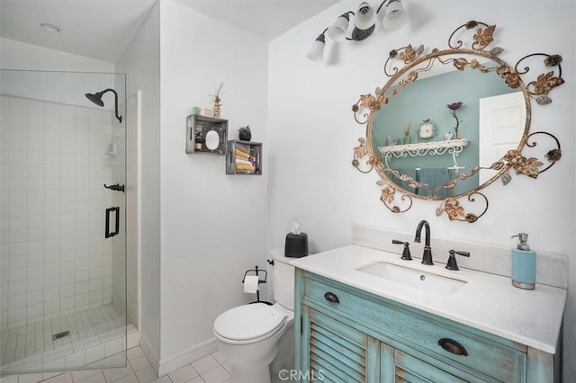 23461 Darcy Ln, Newhall, CA 91321 - bathroom featuring vanity, a shower stall, and tile patterned flooring
