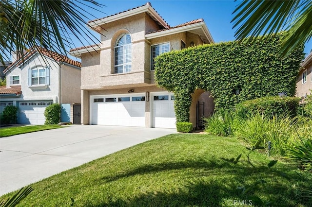 23461 Darcy Ln, Newhall, CA 91321 - view of front of home with stucco siding, an attached garage, concrete driveway, and a front yard