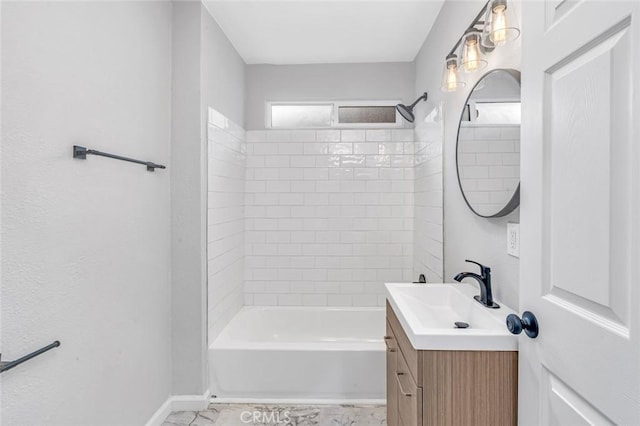full bathroom with baseboards, shower / tub combination, and vanity