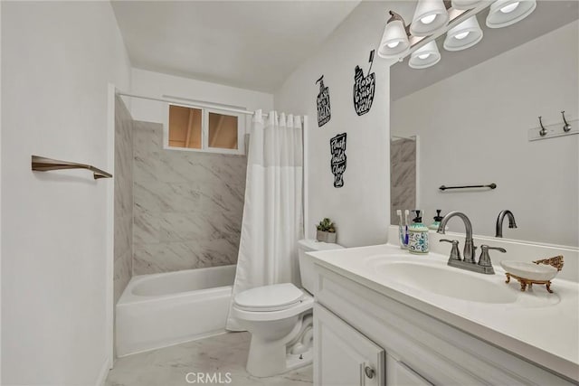 full bathroom with vanity, toilet, and shower / bath combo with shower curtain