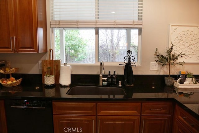 kitchen featuring a sink, dark countertops, and dishwasher