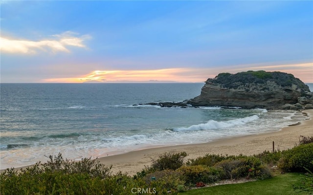 property view of water featuring a view of the beach