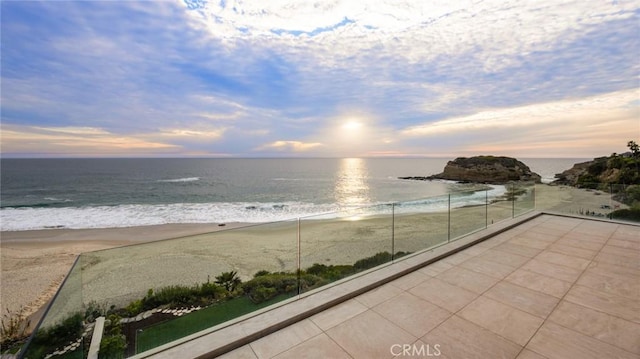 view of water feature with a beach view