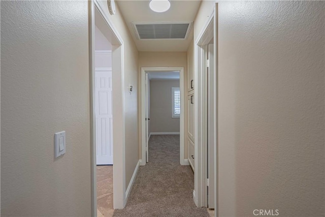 30360 Point Marina Dr, Canyon Lake, CA 92587 - hallway with baseboards, visible vents, and carpet
