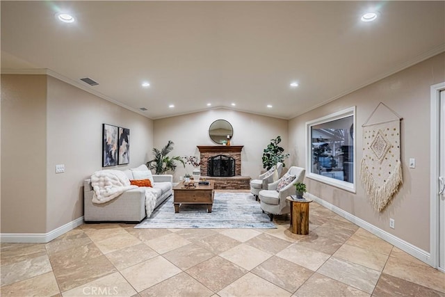 30360 Point Marina Dr, Canyon Lake, CA 92587 - living area with a fireplace with raised hearth, baseboards, visible vents, and recessed lighting