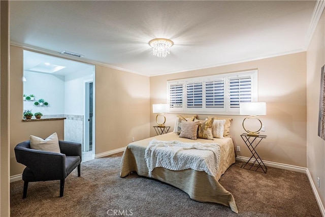 30360 Point Marina Dr, Canyon Lake, CA 92587 - carpeted bedroom with crown molding, baseboards, and visible vents