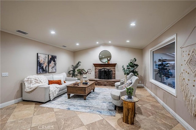 30360 Point Marina Dr, Canyon Lake, CA 92587 - living room with baseboards, ornamental molding, recessed lighting, and visible vents