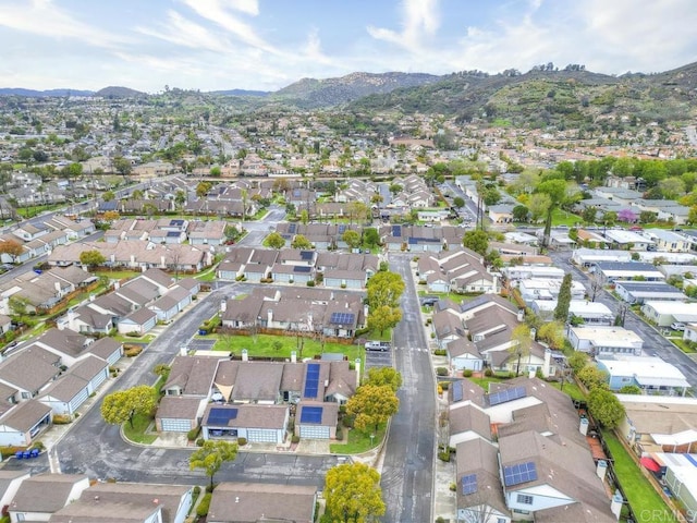 aerial view featuring a residential view and a mountain view