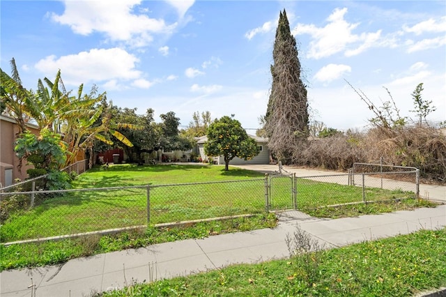 view of yard featuring fence and a gate