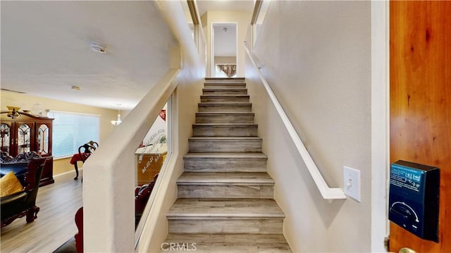 stairway with wood finished floors