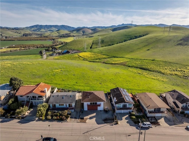 birds eye view of property with a mountain view and a rural view