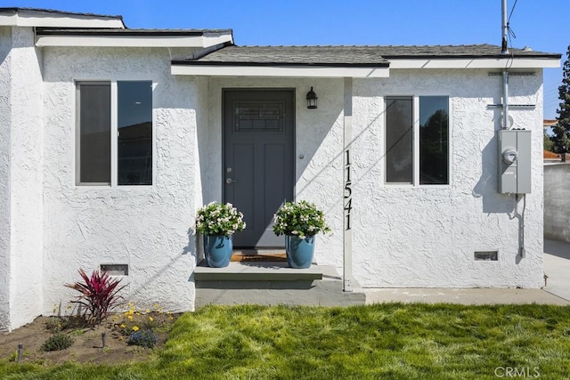 11541 Basye St, El Monte, CA 91732 - view of exterior entry with crawl space and stucco siding