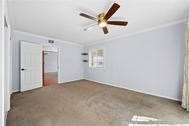 unfurnished bedroom with visible vents and ornamental molding