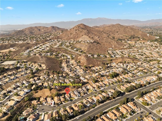 aerial view featuring a residential view and a mountain view