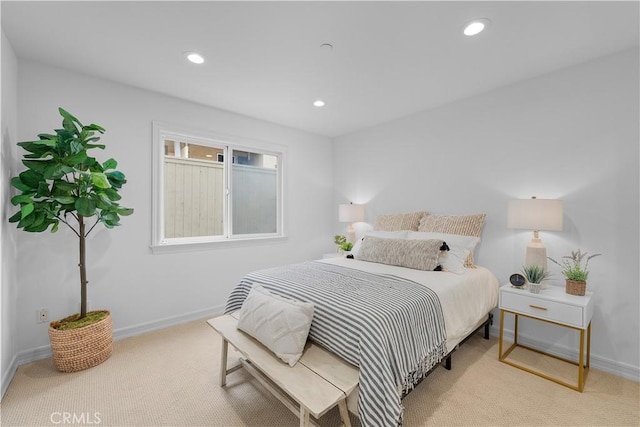 bedroom featuring recessed lighting, baseboards, and carpet floors