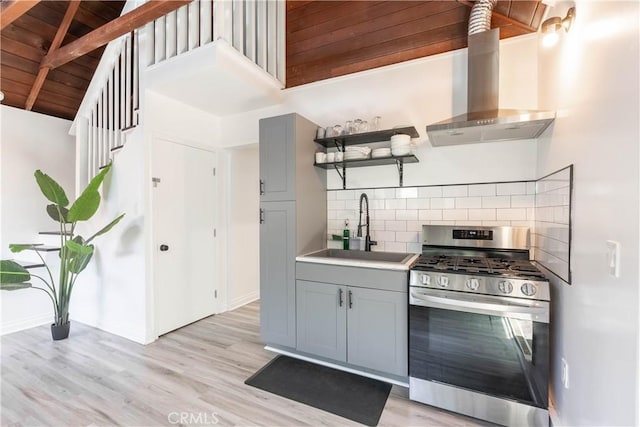 11894 Truro Ave, Hawthorne, CA 90250 - kitchen featuring a sink, gas range, gray cabinetry, and exhaust hood