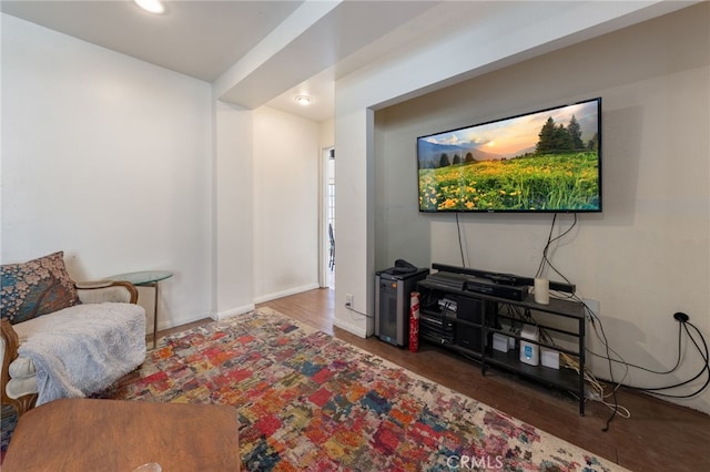 living room with baseboards and wood finished floors