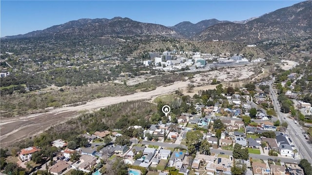 aerial view featuring a residential view and a mountain view