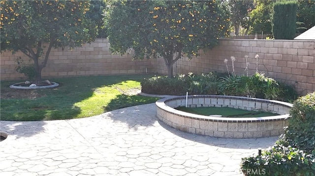 view of yard featuring a patio and a fenced backyard