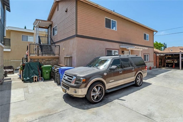 view of home's exterior with stucco siding
