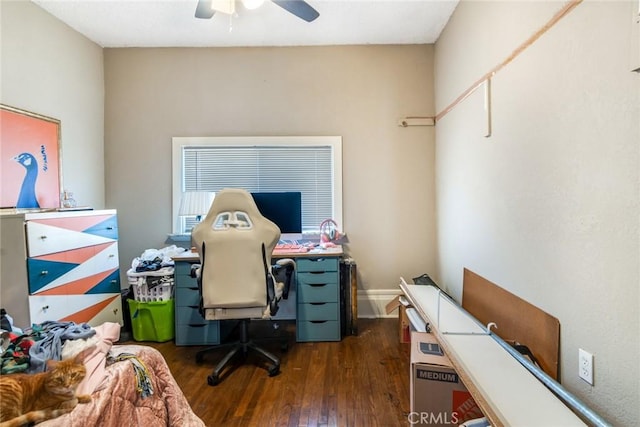 office space featuring ceiling fan and wood finished floors