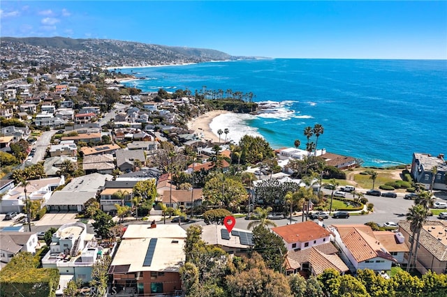 aerial view featuring a residential view and a water view