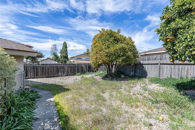 view of yard with a fenced backyard