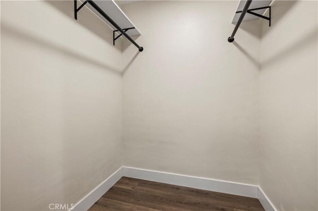 walk in closet with dark wood-type flooring