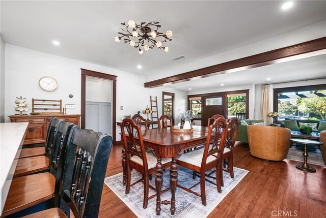 274 Grand Ave, Long Beach, CA 90803 - dining space featuring recessed lighting, wood finished floors, and a chandelier