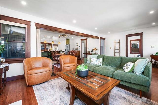 274 Grand Ave, Long Beach, CA 90803 - living room featuring wood finished floors, recessed lighting, and baseboards