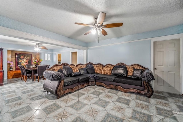 6324 Denver Ave, Los Angeles, CA 90044 - living room with a ceiling fan and a textured ceiling