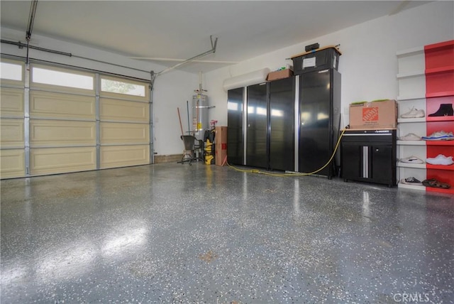 garage with strapped water heater