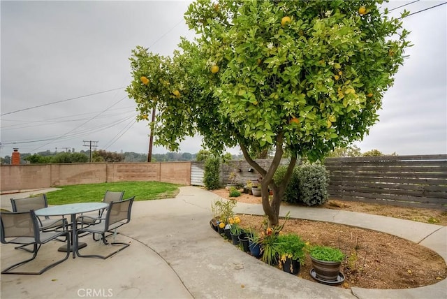 view of patio / terrace featuring a fenced backyard and outdoor dining area