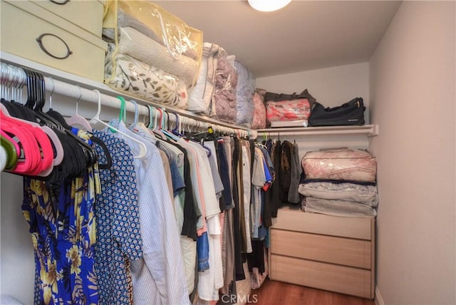 walk in closet with wood finished floors