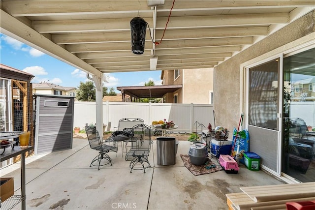 view of patio / terrace featuring a fenced backyard and outdoor dining space